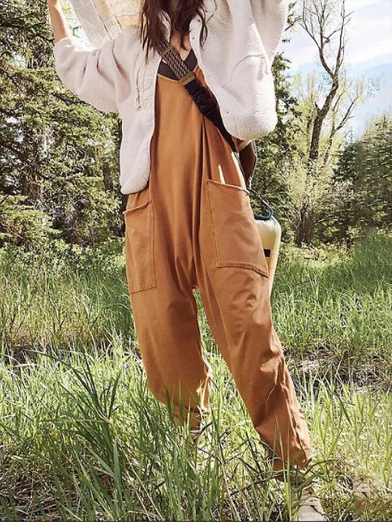 Women Casual Loose Spaghetti Strap Jumpsuits Overalls Summer Fashion Oversize Jumpsuit Romper Solid Color Long Pants Suspenders