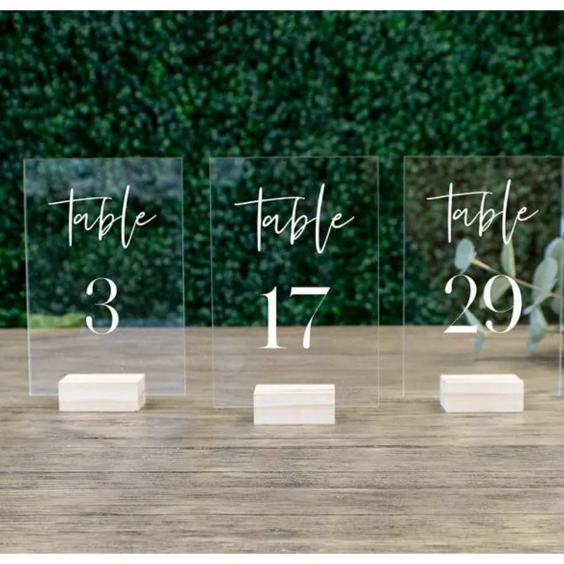 Düğün masa numaraları ahşap Stand ile kişiselleştirilmiş akrilik masa numarası işaretleri düğün masa süsü yer işareti düğün için