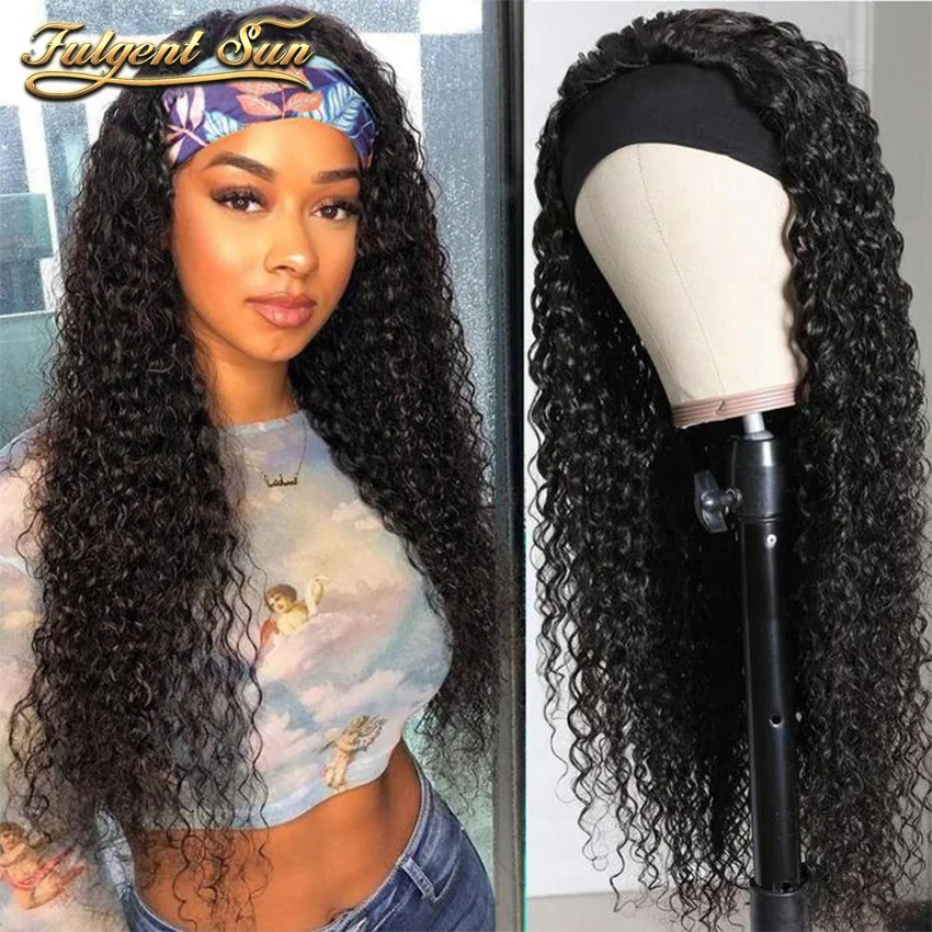 

Curly Headband Human Hair Wigs Malaysia Kinky Curly Glueless Wig For Black Women 180% Density Curly Headband Wig Natural Color