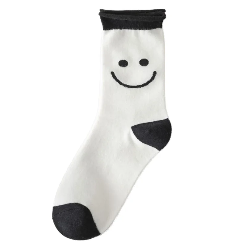 5 Pair Funy Pure Cotton  Women Cute Printing Smiley Face Long Ladies Socks Set Fashion Splicing Japanese Style Brand Woman Socks