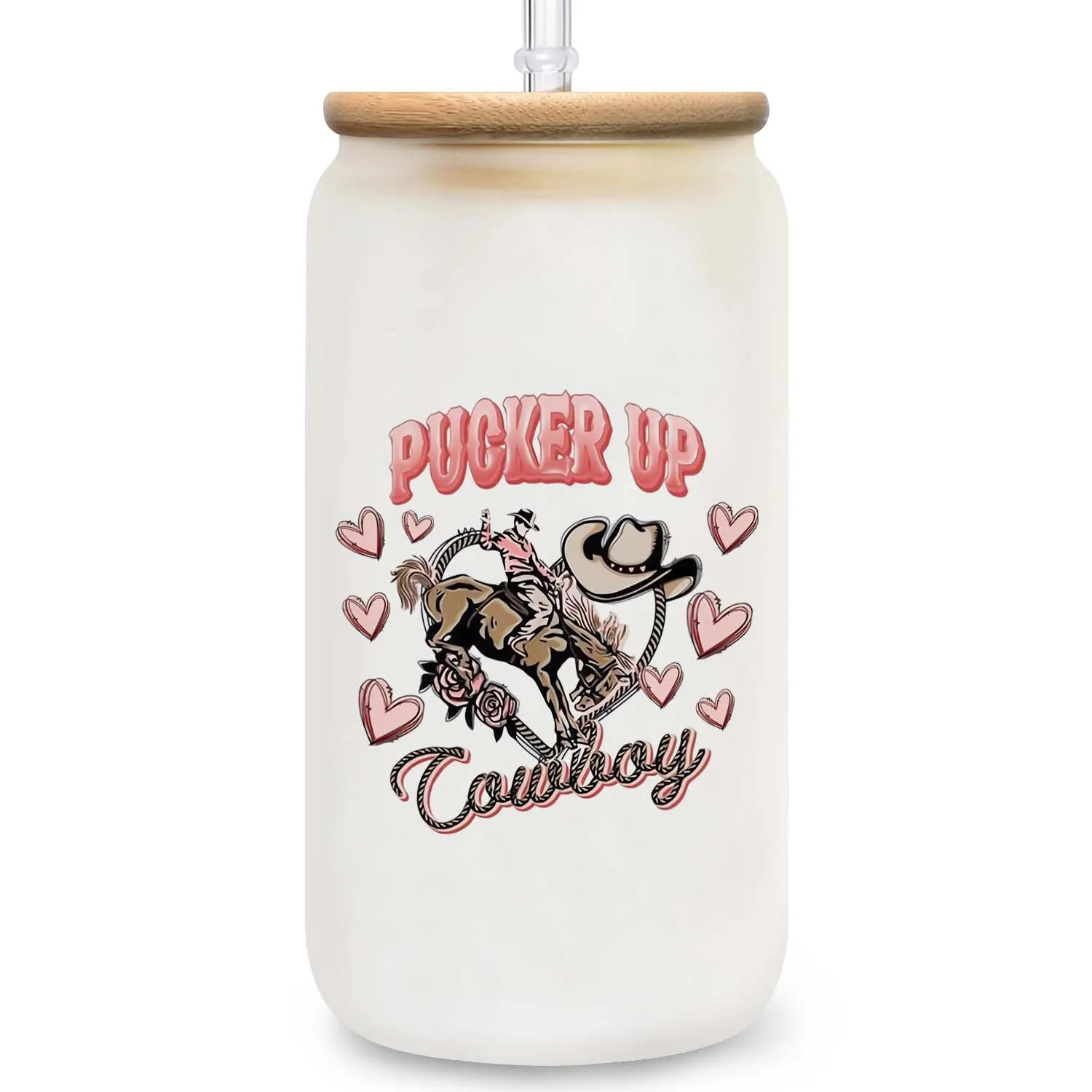 Pucker up cowboy 16OZ стеклянные чашки с фотографией и соломинкой