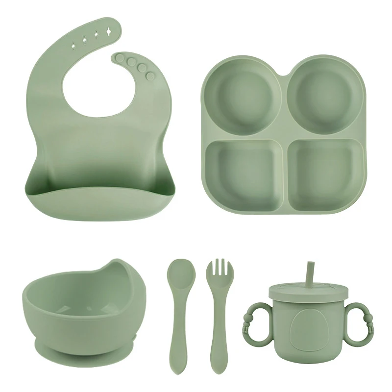 Baby Silicone Meal Plates Suction Cups Bibs Cups Forks Spoon