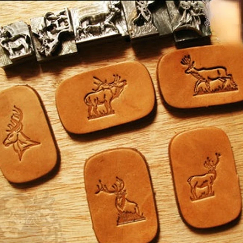 

5pcs/set Elk Leather Stamps Aluminum Embossing Stamping Mold Sika Patterns DIY Leathercraft Branding Logo Keychain Carving Press