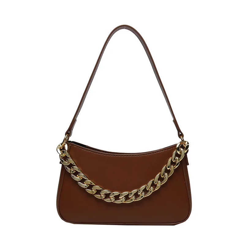 

Chain Design Cute Solid Color Small PU Leather Shoulder Bags for Women 2022 Hit Simple Handbags and Purses Female Travel Totes