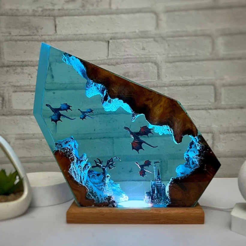 

Дракон и замок подводный мир, пейзаж, ночник, украшение для спальни, украшение для дома и офиса, аксессуары для украшения стола, подарки, ночник