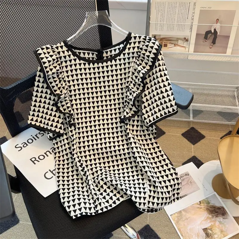 Шифоновая Блузка с оборками на плечах женская летняя свободная модная