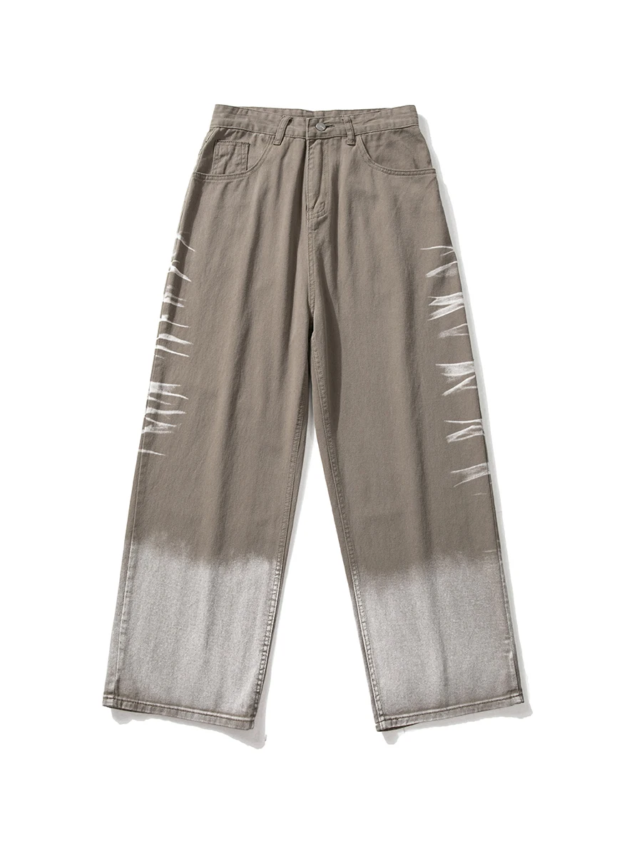 Four Seasons European and American Tie Dye Jeans Men's High Street Vibe Straight Loose Pants Wide Leg Pants Fashion Streetwear