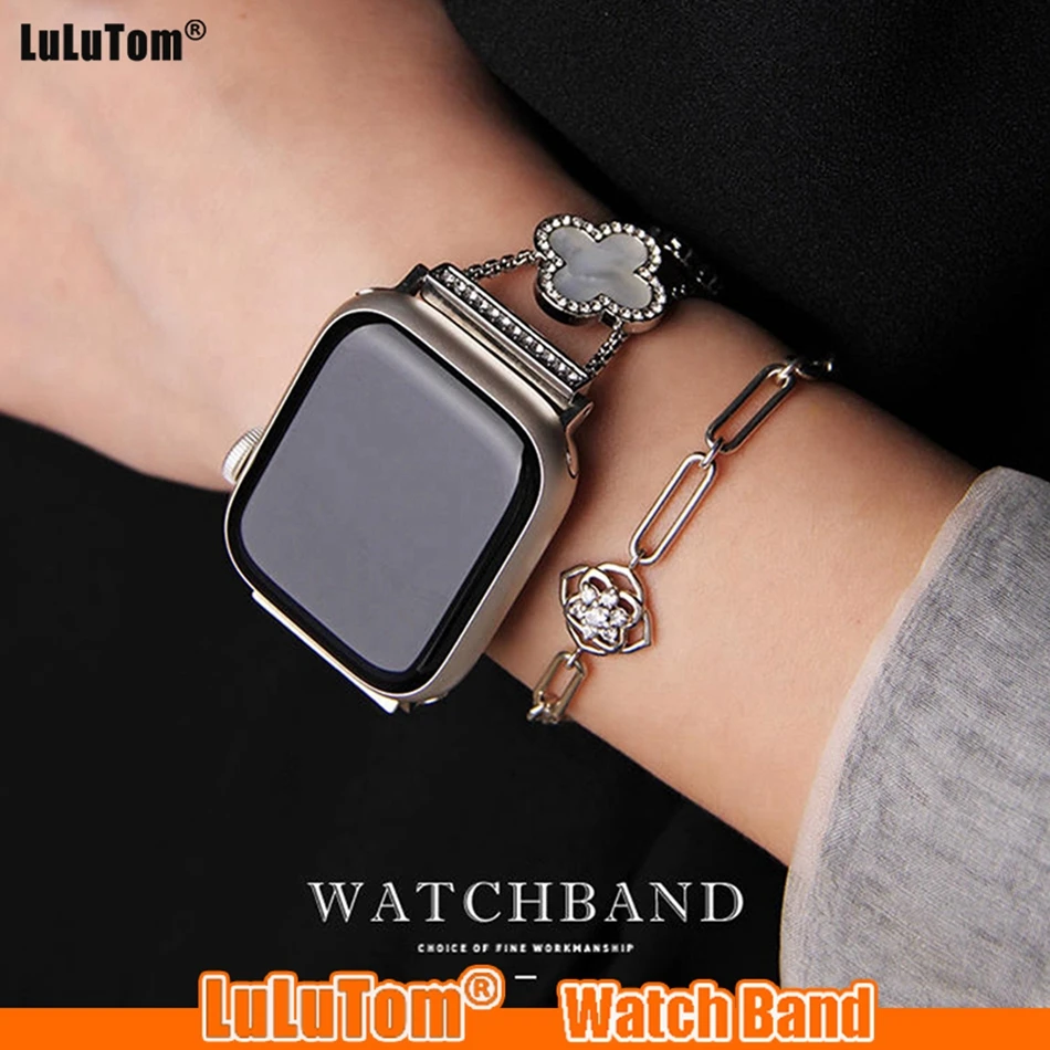 

Stainless Steel Strap for Apple Watch Band 8 Ultra 49mm 7 SE 6 5 4 3 41mm 45 Iwatch Series 38 42mm 44 40mm Lucky Grass Bracelet