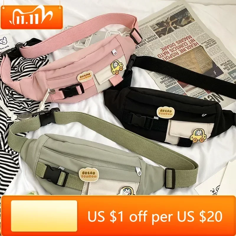 

Waist Bags For Women 2023 New Canvas Leisure Solid Color Fanny Pack For Girls Cute Crossbody Chest Bag Belt Waist Packs