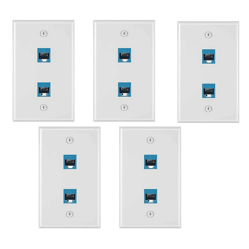 

Promotion! 5 Pieces 2 Port Ethernet Wall Plate, RJ45 Cat6 Female To Female Jack Inline Coupler Faceplates (Blue)