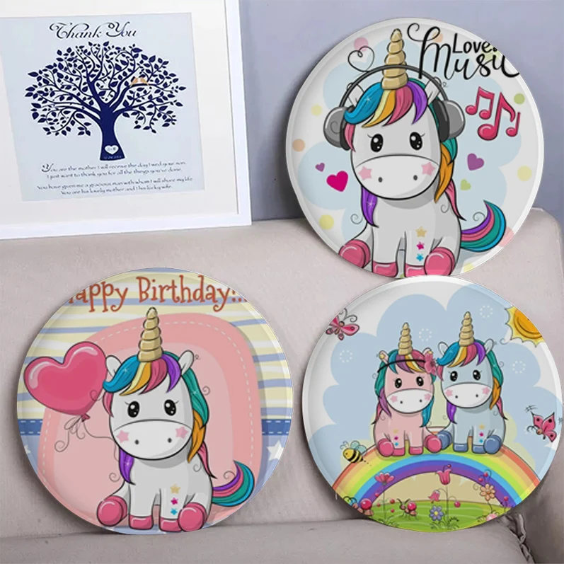 

Cute Cartoon Unicorn Round Stool Pad Patio Home Kitchen Office Chair Seat Cushion Pads Sofa Seat 40x40cm Buttocks Pad