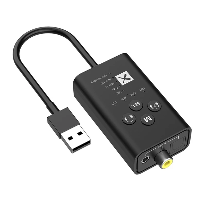 

24 бит Bluetooth 5,2 аудио передатчик Aptx LL HD адаптивный USB 3,5 мм AUX оптоволоконный коаксиальный беспроводной адаптер