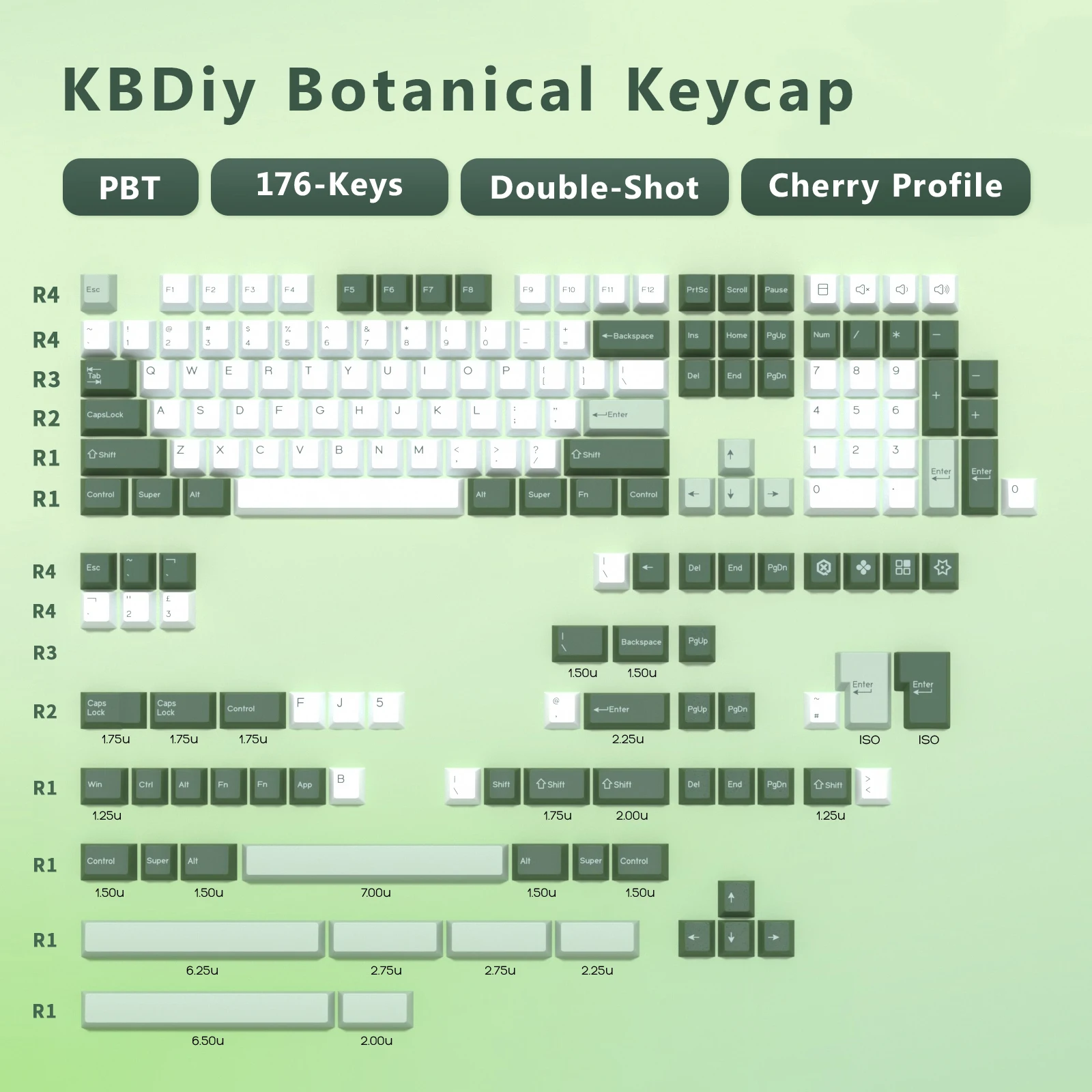 Фото KBDiy GMK ботаническая клавиатура, вишневый профиль, двойные выстрелы PBT ISO клавиши для геймера, механическая клавиатура, комплект игр, ретро GMK67 №2