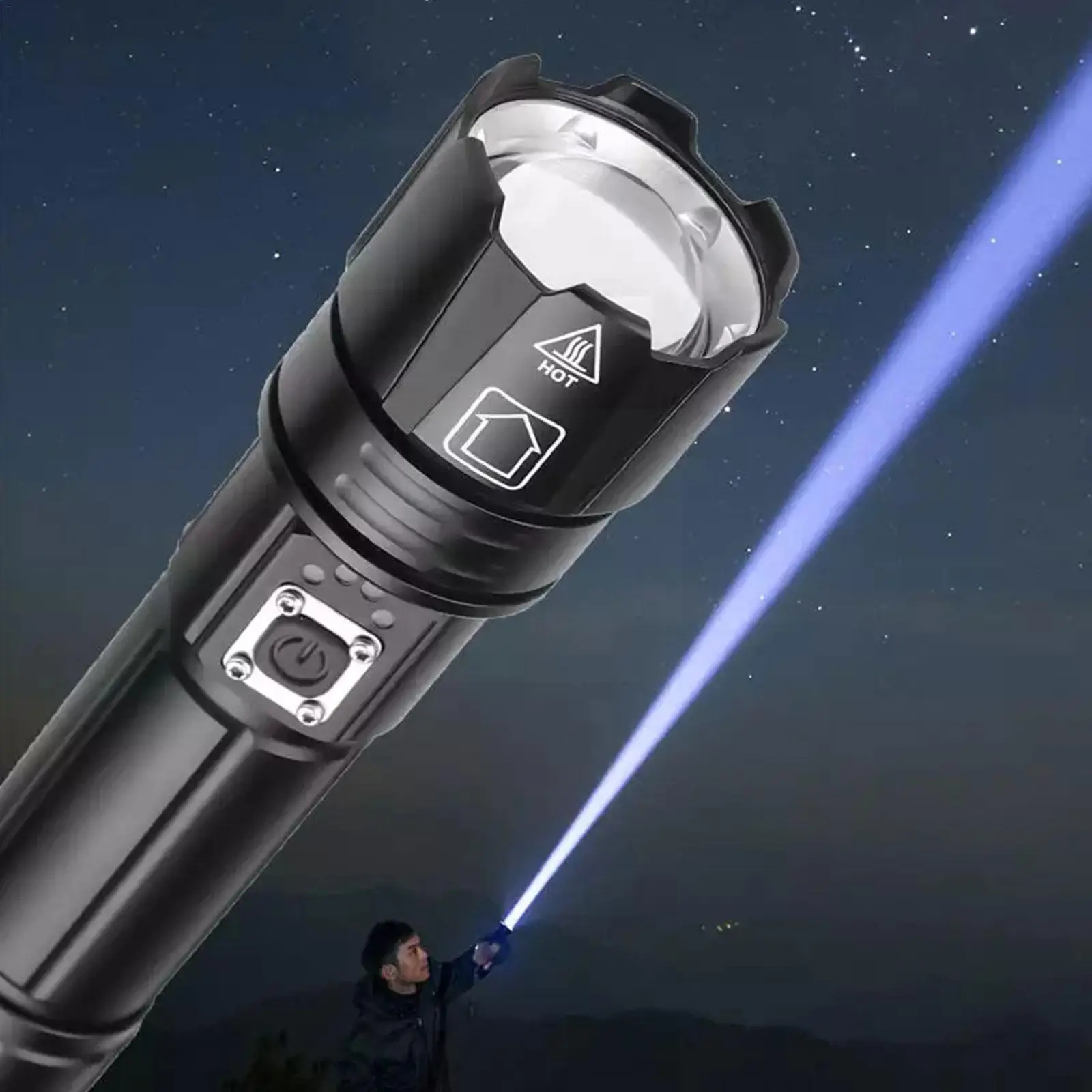 

Светодиодный суперъяркий фонарик, мощный уличный портативный длинный походный фонарь с зарядкой от USB, тактовый фонарь, E7B3