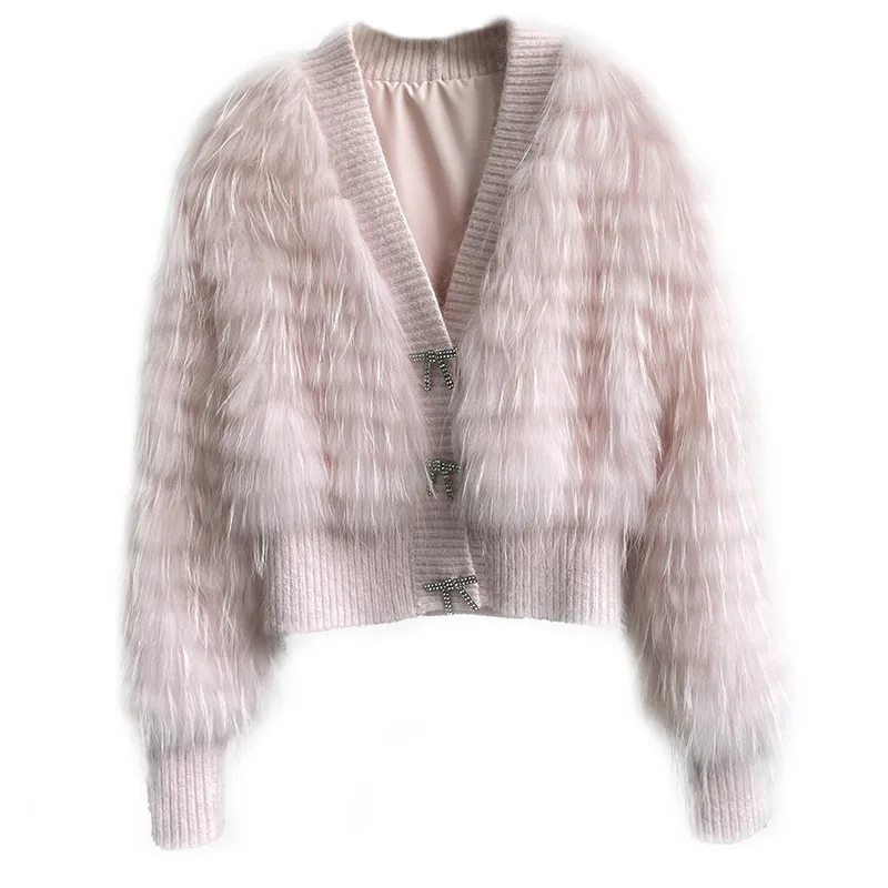 

2023 Short Autumn and Winter Elegant Socialite Style New Furry Fur Clothing Coat Female White Raccoon Fur Spokes Butterfly Clasp