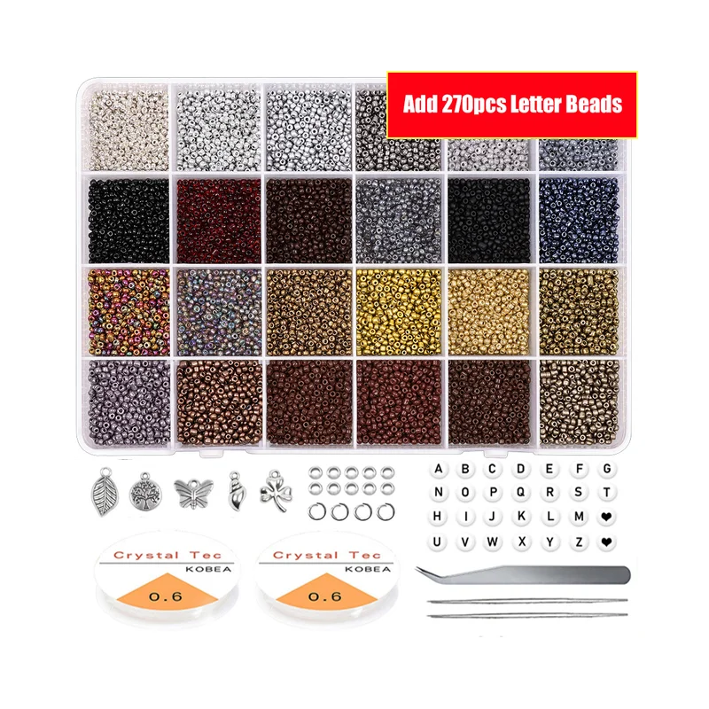 

Jewelry Making Kit Charm Glass Seed Beads Box Set Lobster Clasps Beading Cord For DIY Earring Bracelet Necklace Jewelry Making