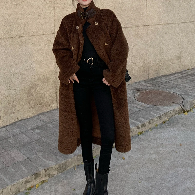 Autumn and Winter Women's Long Coat Fashion Faux Fur Thick Warmth Ladies Retro Teddy Coat Women Plush Oversized Loose Coat