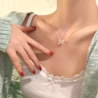 925 sterling silver plated 14k gold bow necklace for women new net red girl sweet design fashion clavicle chain girlfriend gift