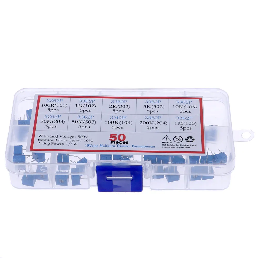 Набор потенциометров onekit 50 шт. 10 значений 100 Ом-1 МОм