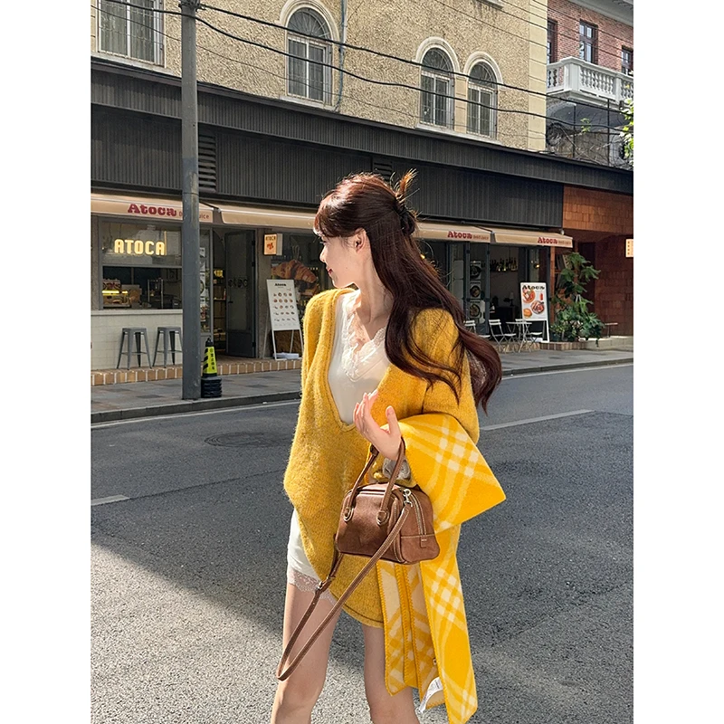 Ранняя осень новый французский свитер в стиле ретро ленивый светр ярких цветов с