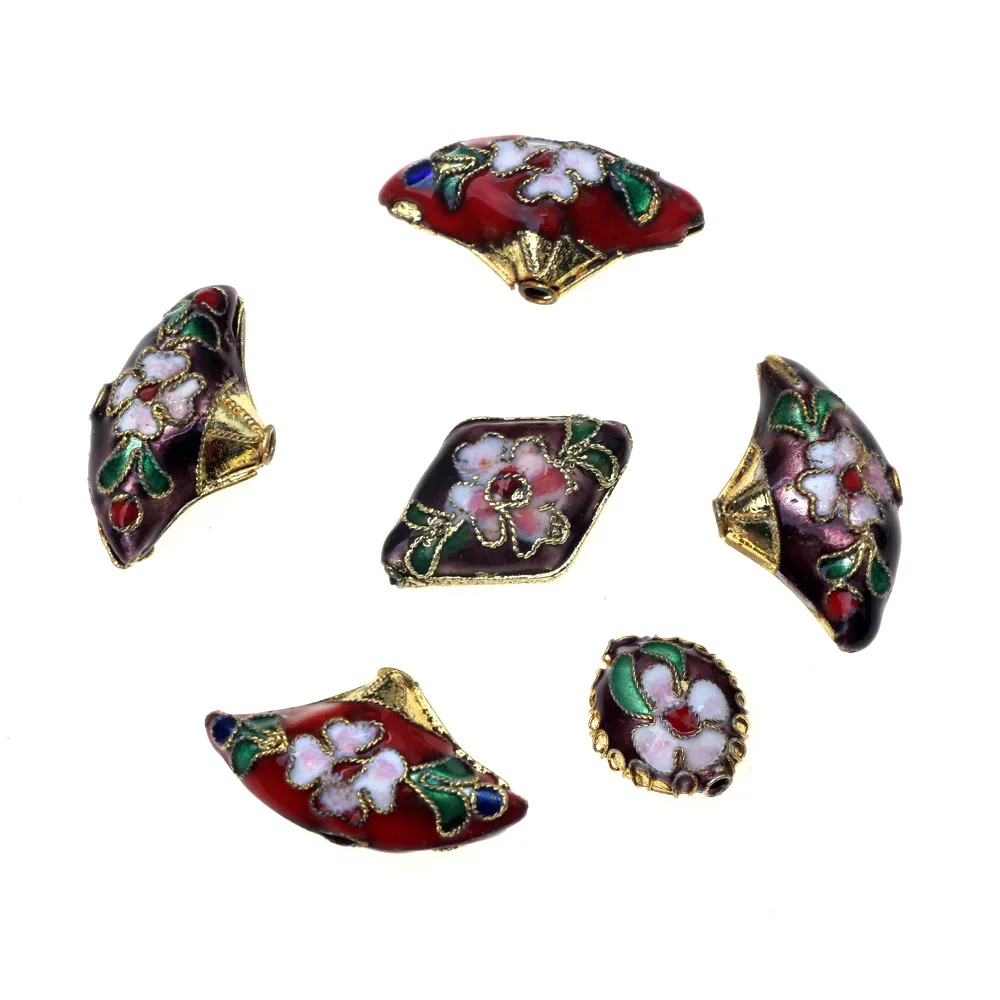 

6PCS/Lot Sector Shape Enamel Handmade Craft Flower Cloisonne Copper Spacer Beads Charms For Jewelry Making DIY Bracelet Eardrop