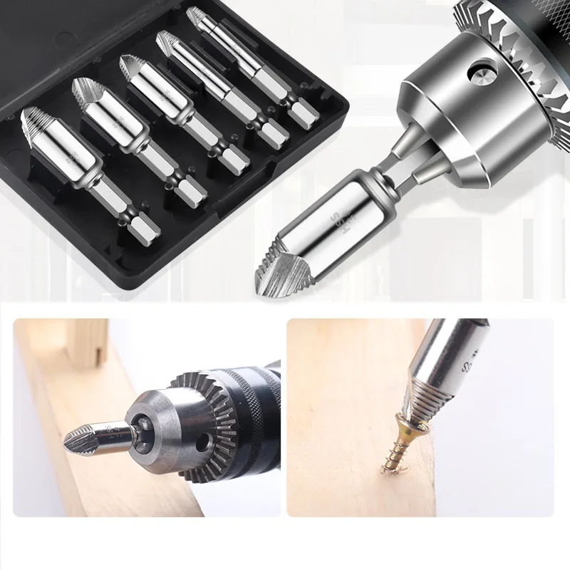

5pcs/set Damaged Screw Extractor Drill Bit Set Stripped Broken Screw Bolt Extractor Remover Easily Take Out Demolition Tools