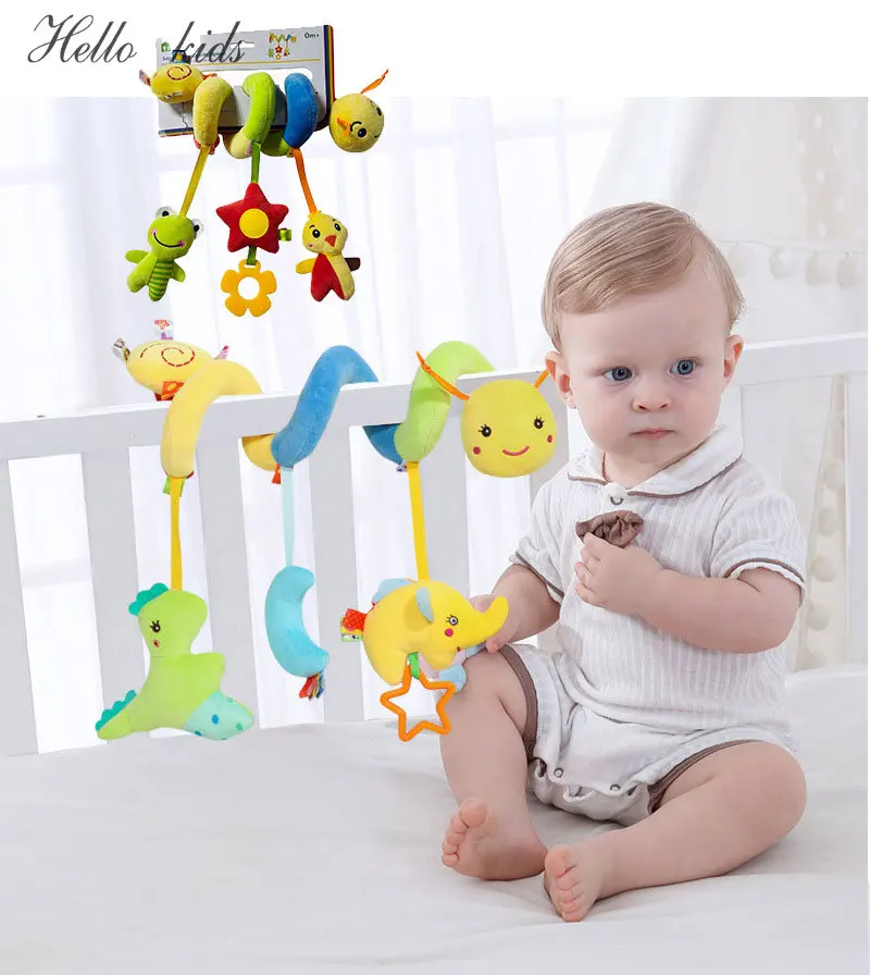 

Baby Spiral Hanging Rattles Toys Dinosaur Frog Squeaky Hand Bells Mobile Cartoon Bed Stroller Pacifier Toy Toddler погремушки
