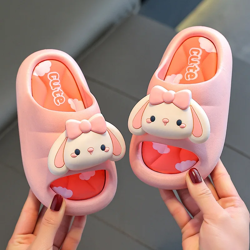 2023 Children's New Indoor and Outdoor Bathroom Sandals Cute Rabbit Feet Thick Sole Home Boys and Girls' Summer Slippers