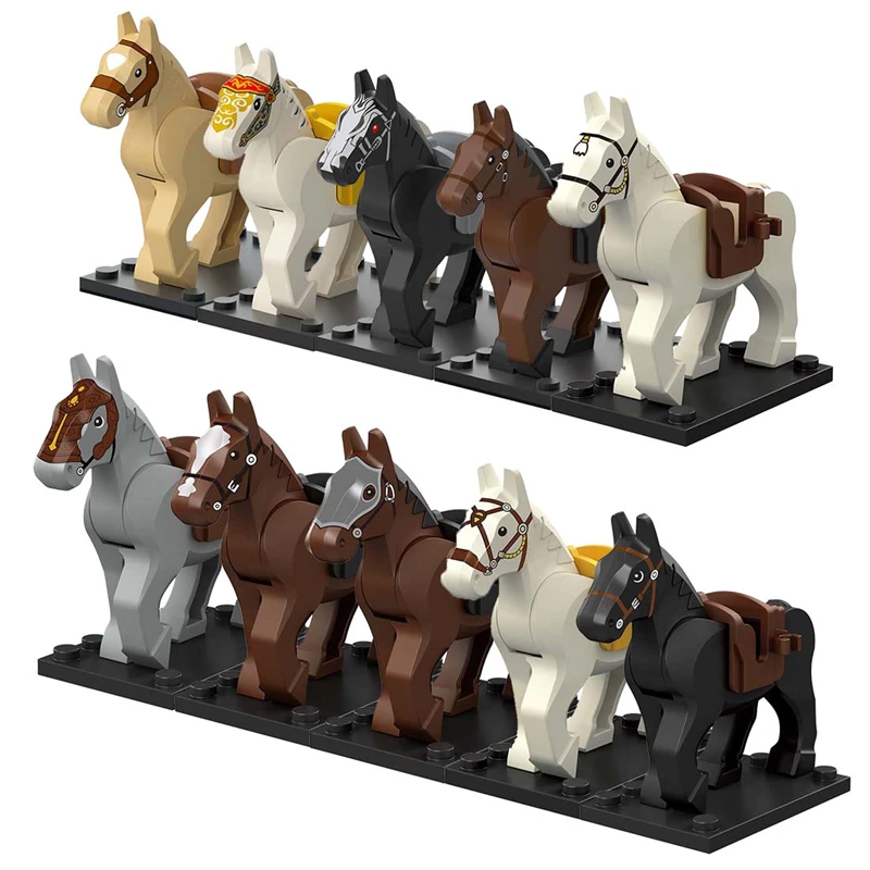 10pcs/set Medieval Knight Roman War Horse Rohan Animal Building Blocks Action Figures Toys For Children Koruit XP1007-1016