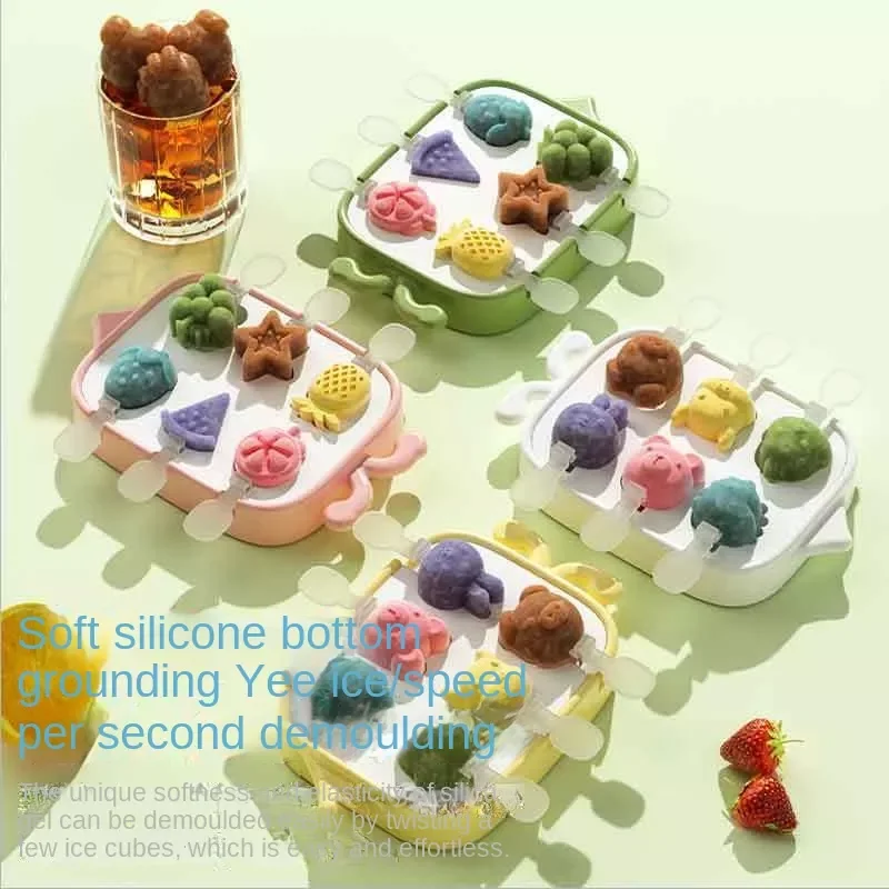 

Ice Cube Mold Make Ice Cream Household Silicone Storage Box Household Refrigerator Ice Cream Box Cartoon DIY Ice Maker