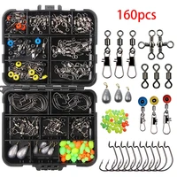 160pcsset fishing tackles set jig hooks beads sinkers weight swivels snaps sliders kit angling accessory