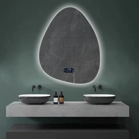 upright irregular bathroom mirror smart 3 color adjustable led multifunction light with bluetooth speaker for hotel cloakroom