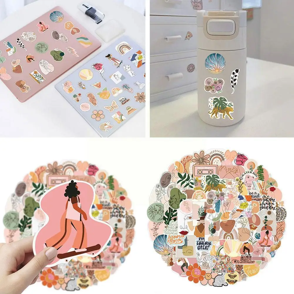 

50 Sheets/pack Vintage Aesthetic Art Painting Graffiti Decals Diary Pvc Cartoon Cup Waterproof Scrapbook Laptop Phone Stick S2l4