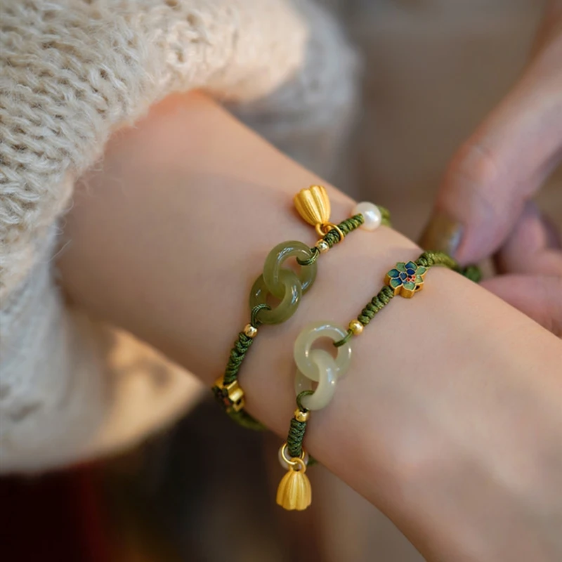 

All The, The Double Rings Are Interlocked For A , Hetian Jade Safety Buckle, Pearl S925 Sterling Silver Bracelet, Girlfriends