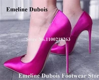 silk satin stiletto heel pumps emeline dubois brand pointed toe shallow thin heel pumps 12cm pink green heels dropship big size