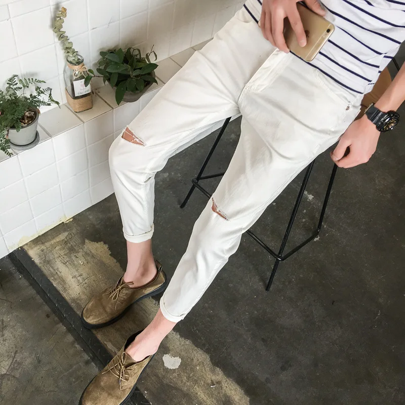 Весна-Осень 2022 модные Стрейчевые джинсы мужские облегающие уличные штаны черные