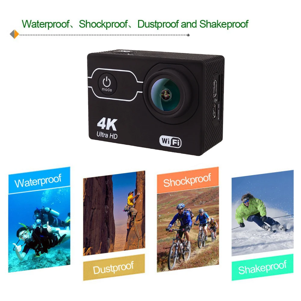 Новая экшн-камера с Wi-Fi 4K 30 кадров в секунду пластиковая Водонепроницаемая на