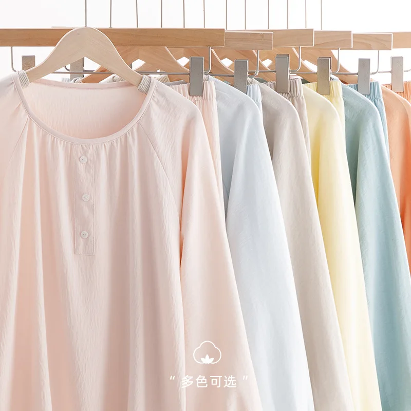 Spring Pajamas Set for Women Comfort Breathable Long Sleeve Trouser Pants Pyjama Sets Simple Ladies Home Wear Clothing Sleepwear