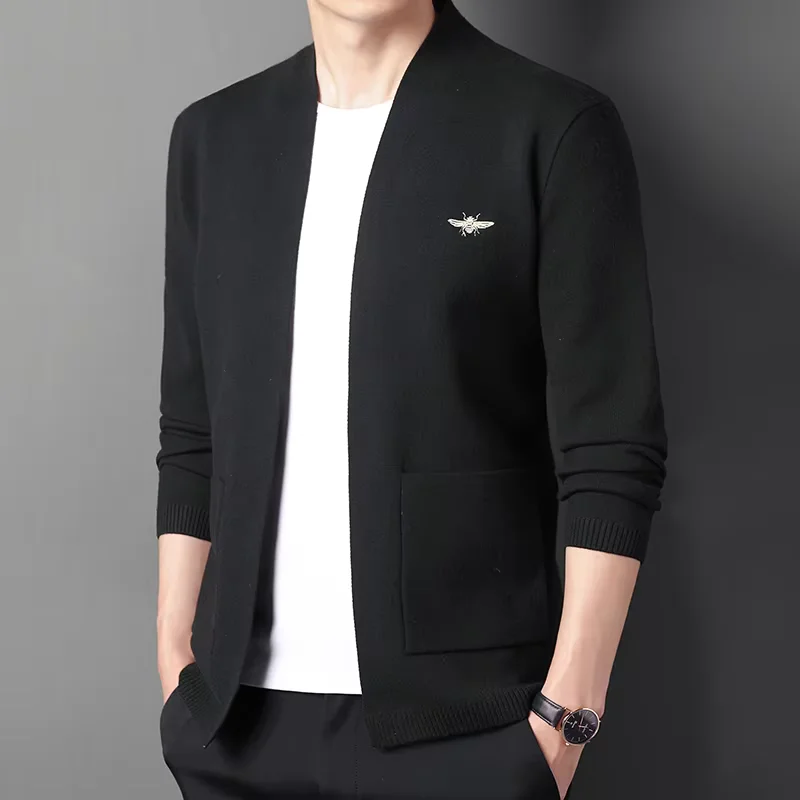 Высококачественный Мужской Кардиган Свитер Модный Корейский Трикотаж С