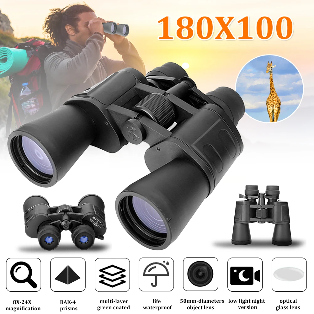 

10x50 HD Powerful Binoculars BAK4 Long Range Folding Mini Telescope FMC Optics For Hunting Sports Outdoor Camping Travel