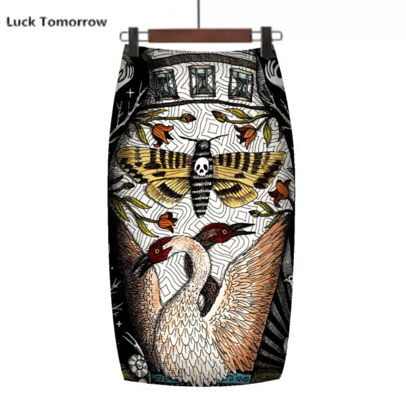 Женская юбка-карандаш средней длины с цветочным принтом