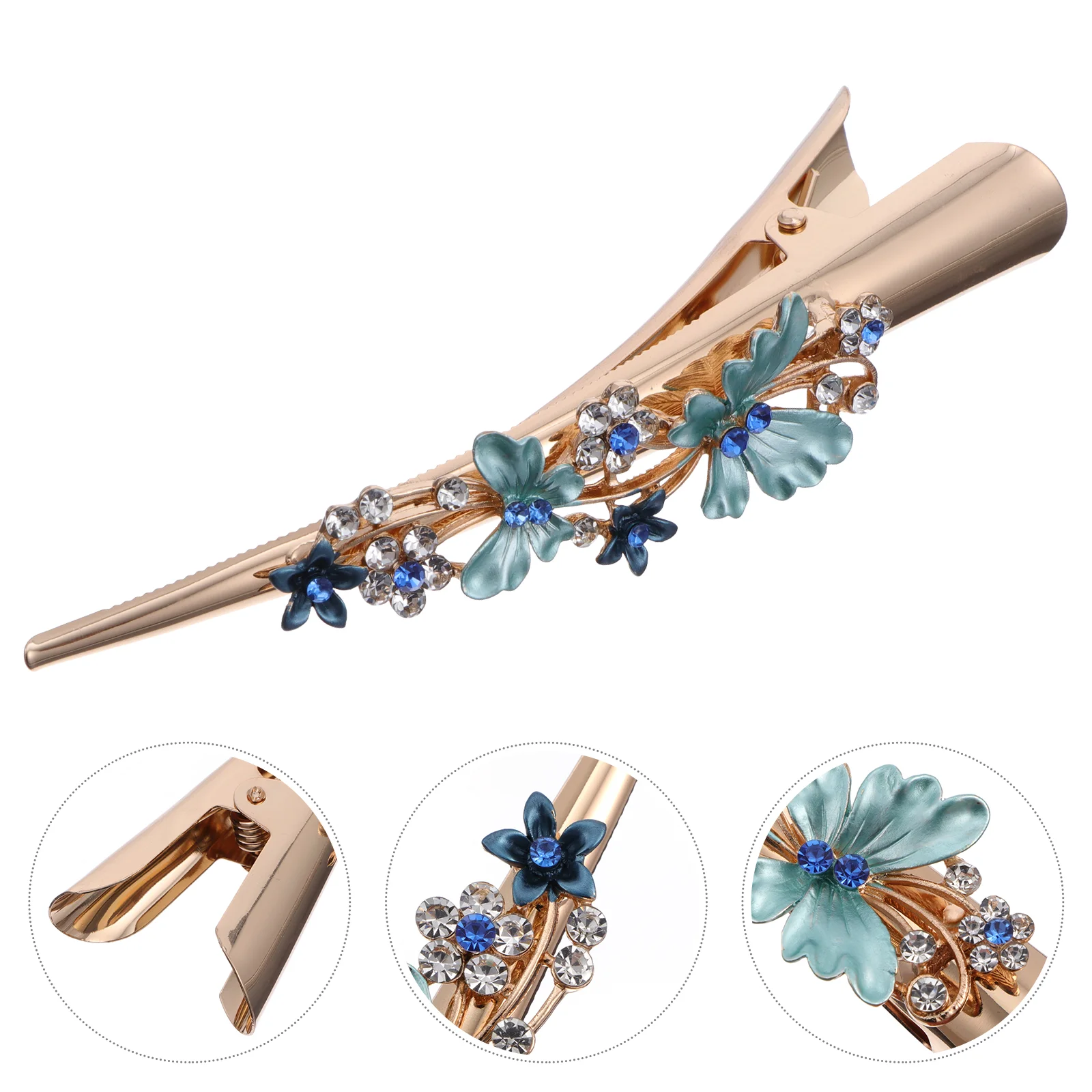 

Hair Clips Duckbill Flower Rhinestone Alligator Metalbarrettes Clip Duck Teeth Thick Vintage Large Jewelry Claw Hairpins Retro