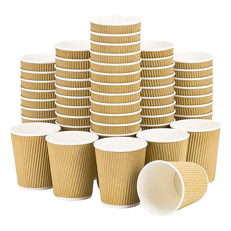 

100 шт. 8 унций, крафтовые коричневые одноразовые чашки с тройной стенкой, кофейные чашки для чая и кофе, бумажные чашки