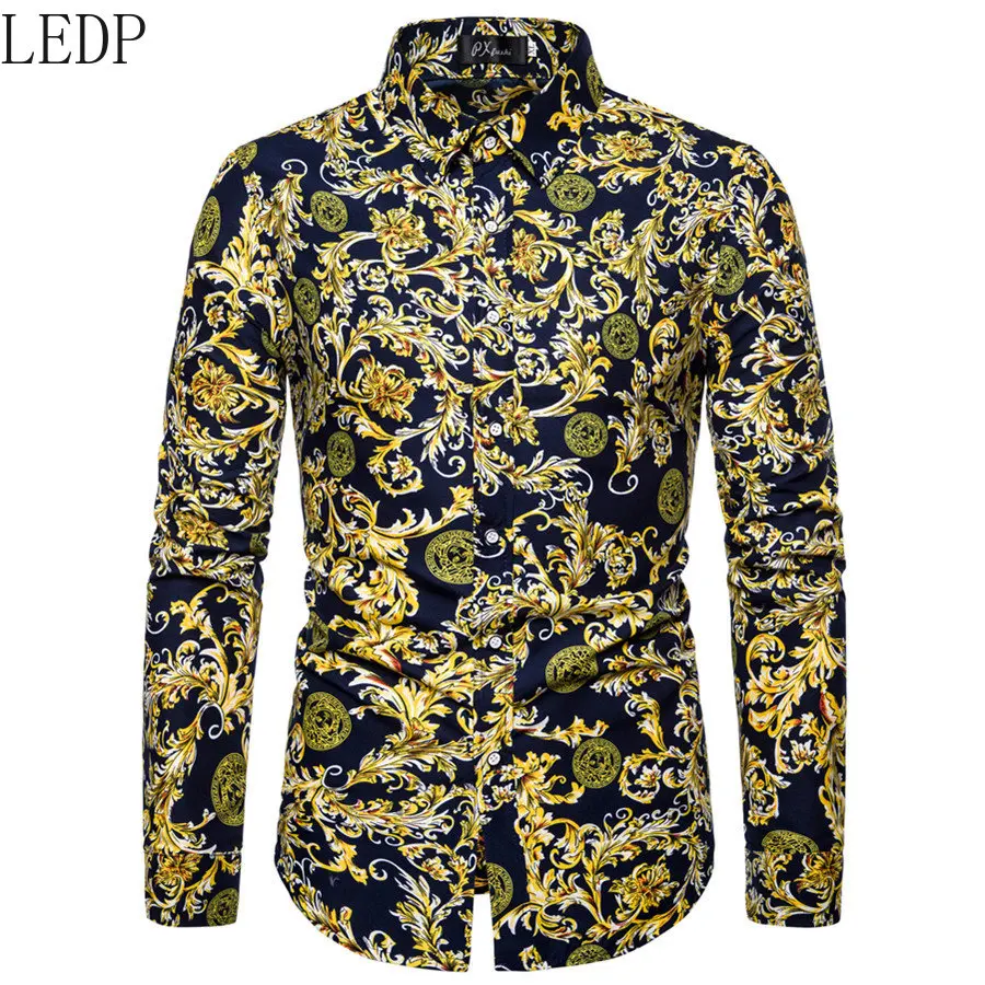 

Men's Shirt 2022 New Large Size Printed Long-Sleeved Shirt Nightclub Flower Shirt
