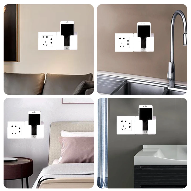 Punch Free Wall Mounted Organizer Storage Box Remote Control Mobile Phone Plug Holder Charging Multifunction Hook |