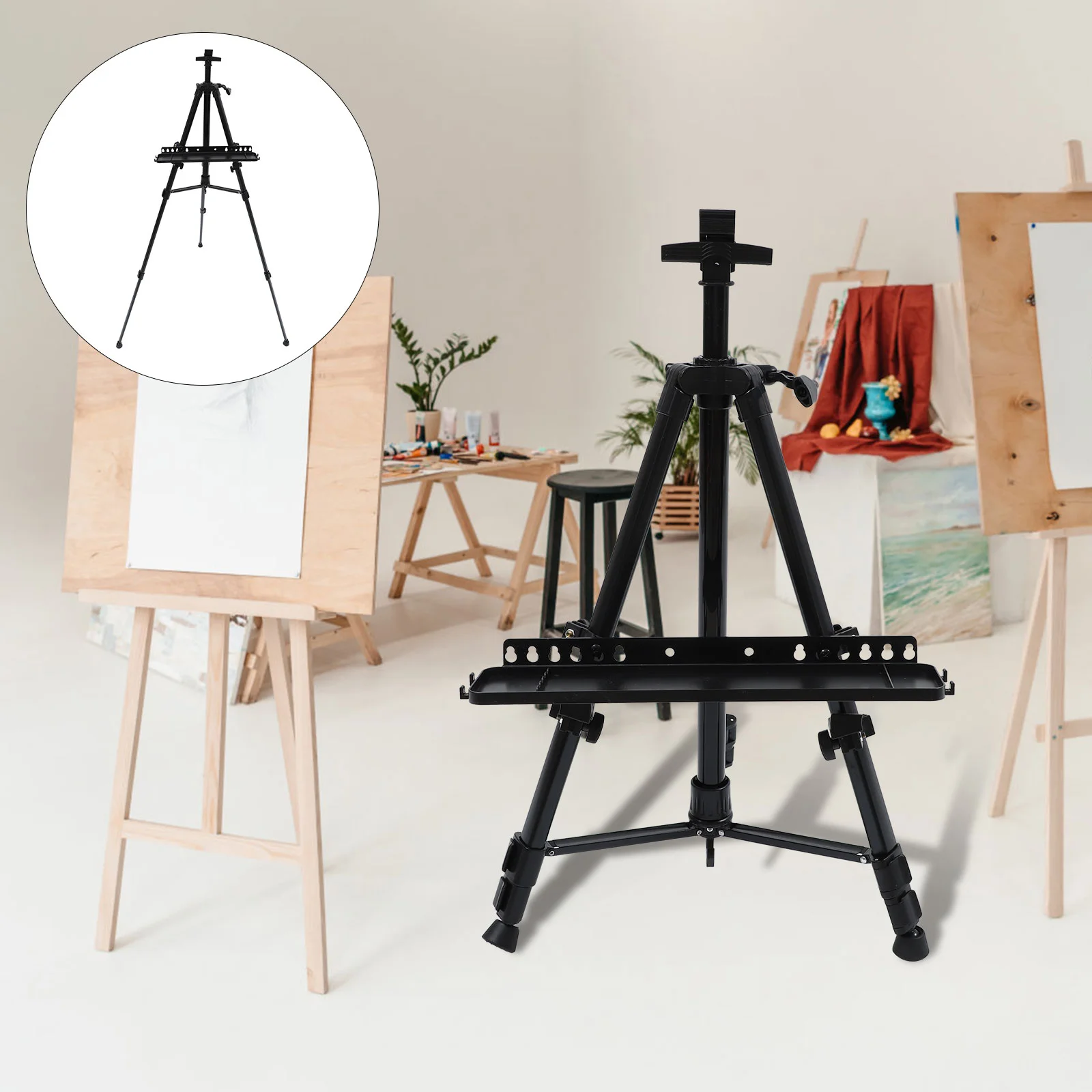 

Desk Easel Folding Drawing Board Foldable Outdoor 9.5X9.5X54CM Painting Stand Tray Shelf Black Plastic Display Child