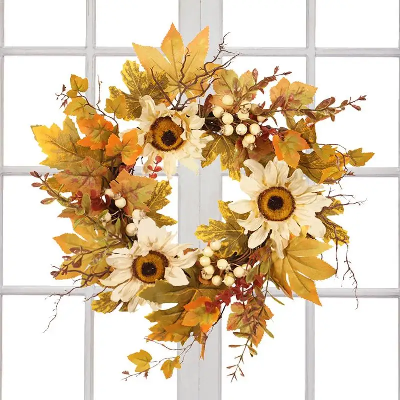 

Осенний венок, Осенний венок, осенняя гирлянда с подсолнухами и кленовыми листьями для стены, двери, крыльца, фермерского дома