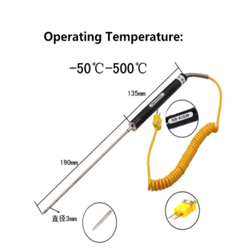 

1PC K Type Thermocouple Probe Handheld Fits For Temperature Controller Operating Temperature( -50C to +500C 0 to +1200C)