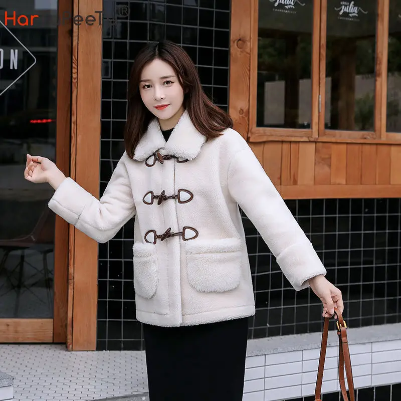 Girls Faux Lamb Fur Winter Jacket 2023 Warm Thick Teddy Coat Single-breasted Fit S-3XL Outwear with Pockets in Stock