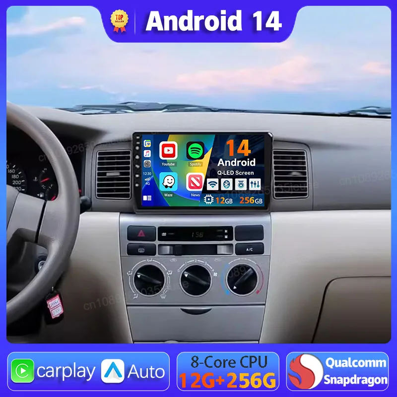 Android 14 Автомобильный радиоприемник Carplay Auto для Toyota Corolla E120 e 120 BYD F3 2007 2008-2012